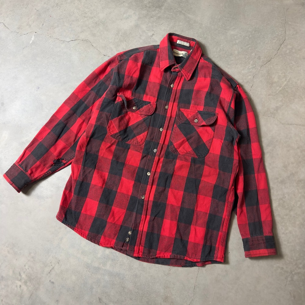 Vintage Fieldmaster Flannel Shirt Mens L Tall Red Buffalo Plaid Grunge 90s USA